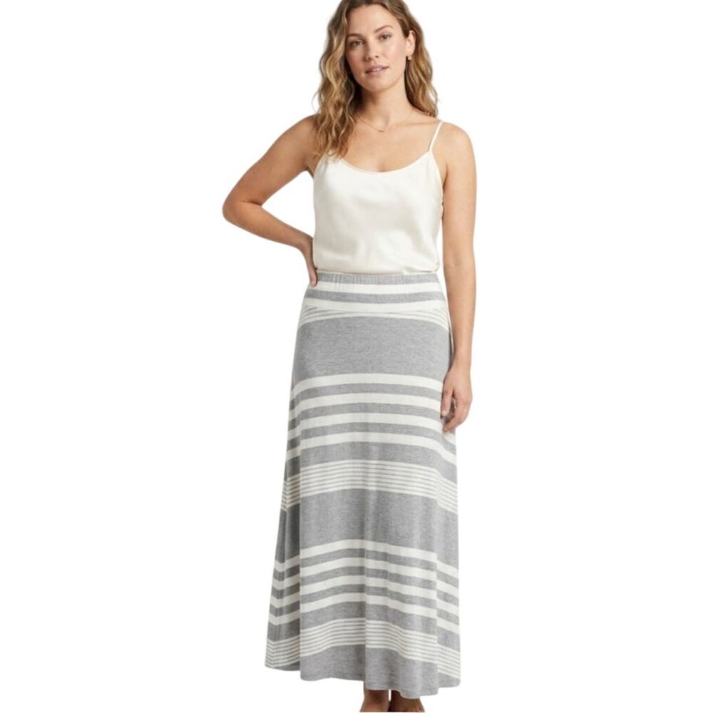 Signature Studio Contemporary Style Striped Maxi Skirt Grey White Plus Size 2XL